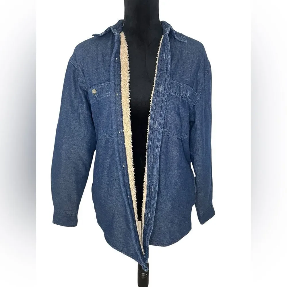 WRANGLER VINTAGE SHERPA LINED DENIM‎ SHACKET/JACKET WITH BUTTONS MENS SIZE SMALL